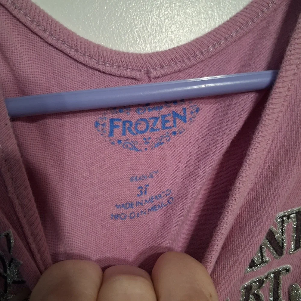 Disney Frozen Anna Radiant Heart Pink Graphic T-Shirt Girls Size 3T Glitter